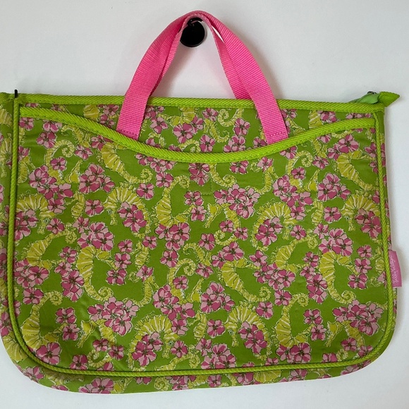 Lilly Pulitzer Floral Seahorse floater lime/pink padded computer.laptop bag - Picture 1 of 5